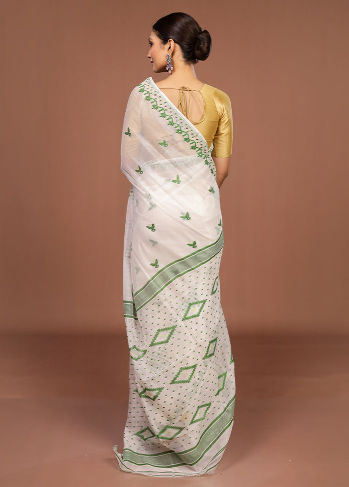 White Jamdani Cotton Saree Without Blouse Piece