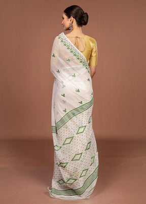 White Jamdani Cotton Saree Without Blouse Piece