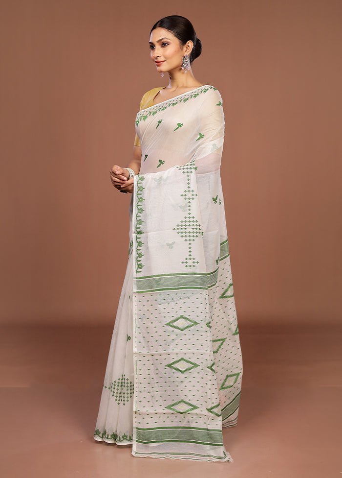 White Jamdani Cotton Saree Without Blouse Piece