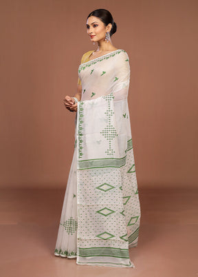 White Jamdani Cotton Saree Without Blouse Piece
