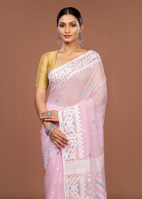 Pink Jamdani Cotton Saree Without Blouse Piece