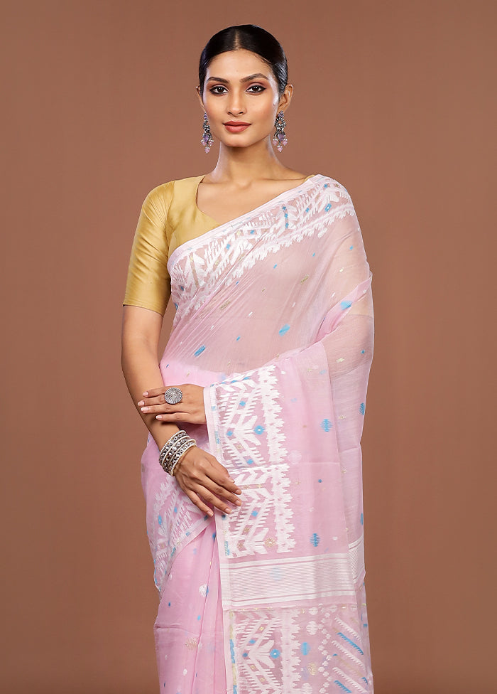 Pink Jamdani Cotton Saree Without Blouse Piece