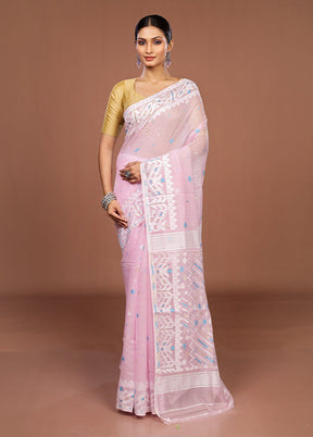 Pink Jamdani Cotton Saree Without Blouse Piece