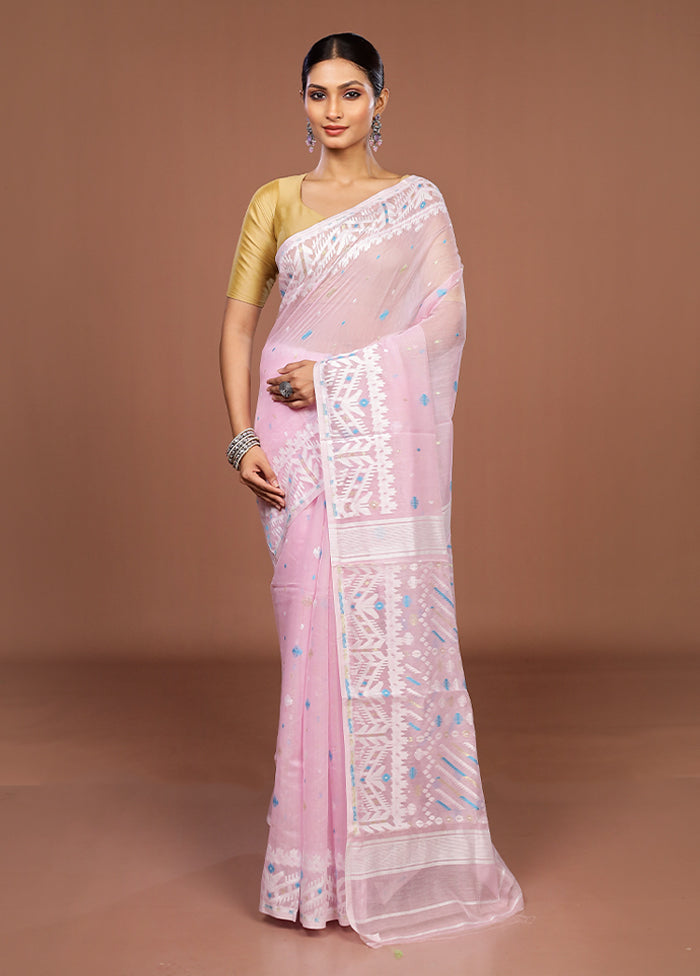 Pink Jamdani Cotton Saree Without Blouse Piece
