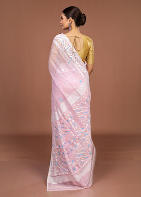 Pink Jamdani Cotton Saree Without Blouse Piece