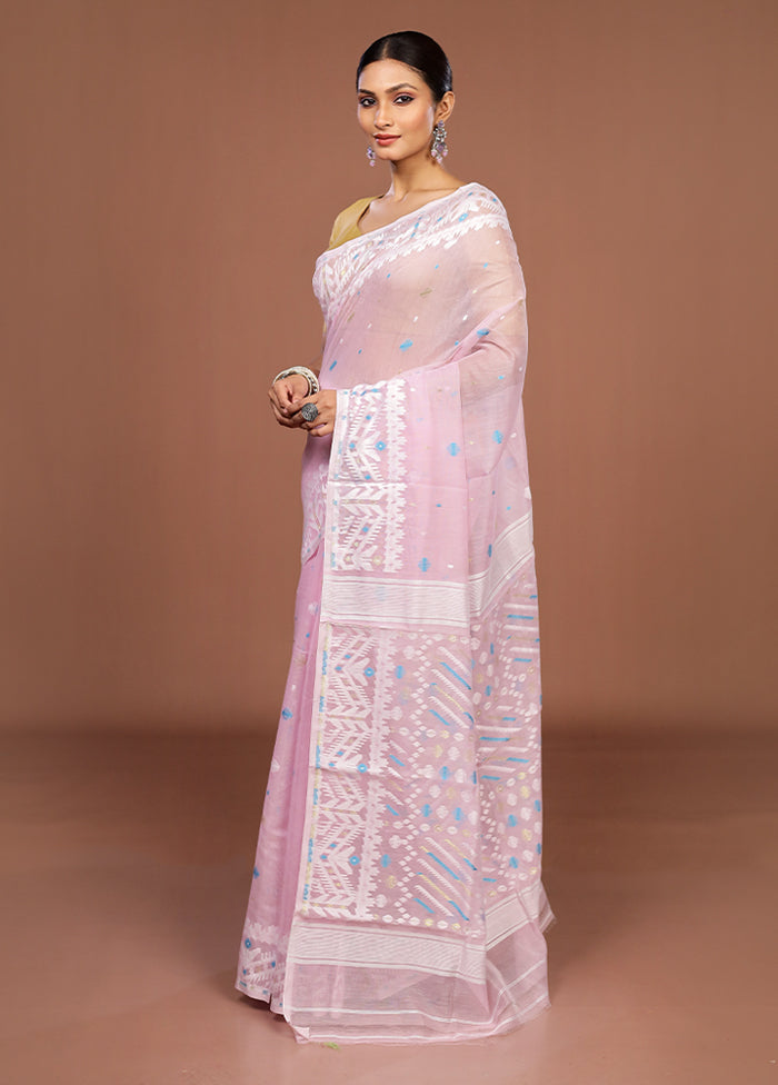 Pink Jamdani Cotton Saree Without Blouse Piece