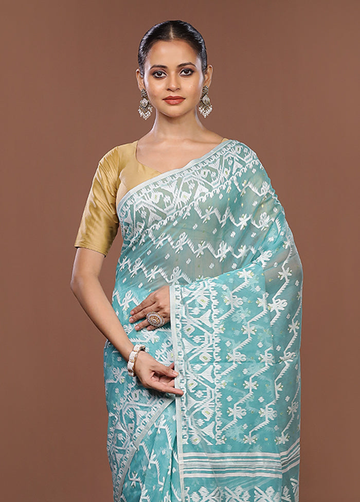 Green Jamdani Cotton Saree Without Blouse Piece