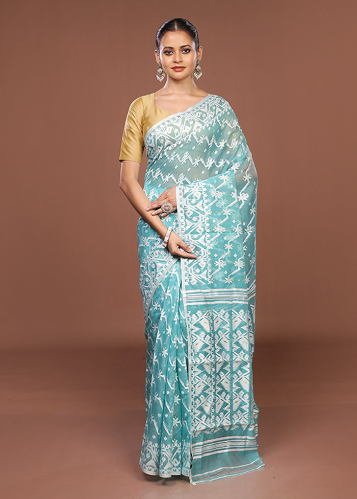 Green Jamdani Cotton Saree Without Blouse Piece