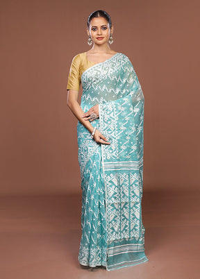 Green Jamdani Cotton Saree Without Blouse Piece