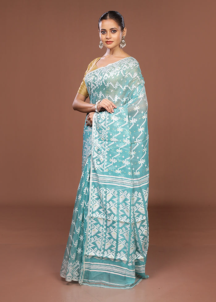 Green Jamdani Cotton Saree Without Blouse Piece