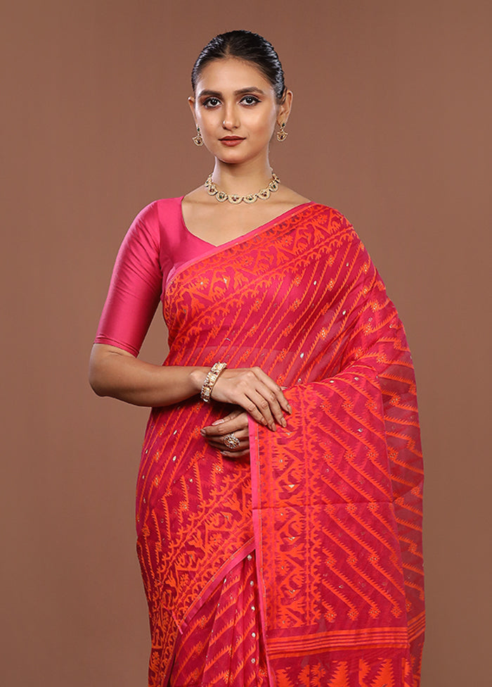 Purple Jamdani Cotton Saree Without Blouse Piece