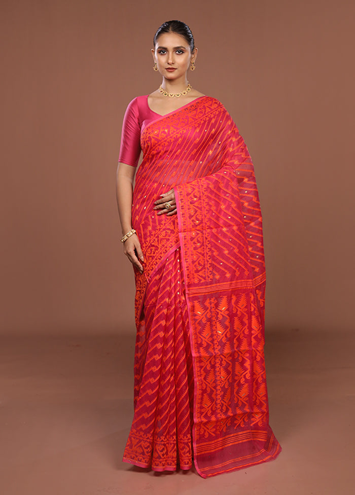 Purple Jamdani Cotton Saree Without Blouse Piece