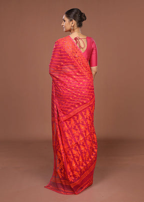 Purple Jamdani Cotton Saree Without Blouse Piece