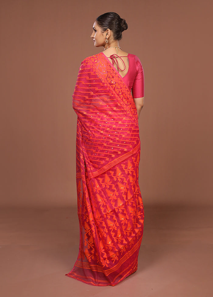 Purple Jamdani Cotton Saree Without Blouse Piece