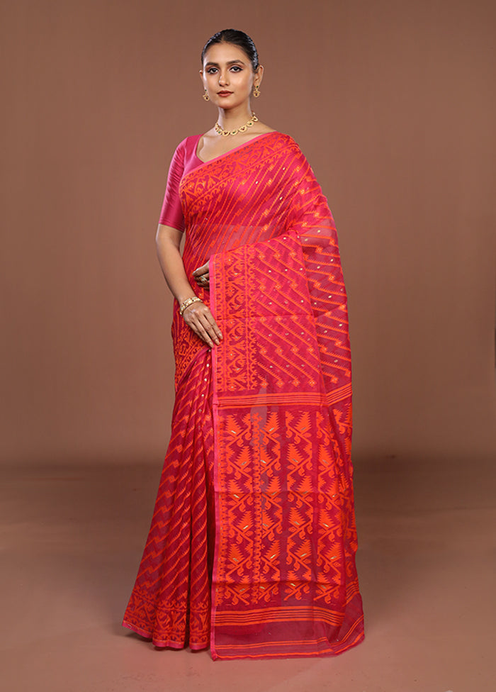 Purple Jamdani Cotton Saree Without Blouse Piece