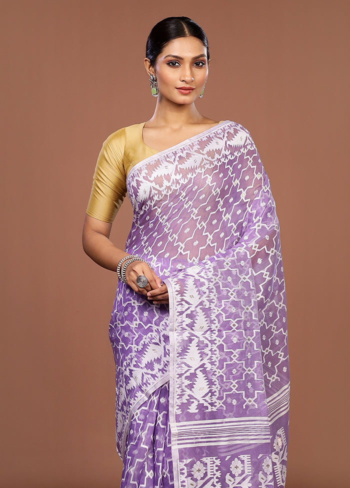 Purple Jamdani Cotton Saree Without Blouse Piece