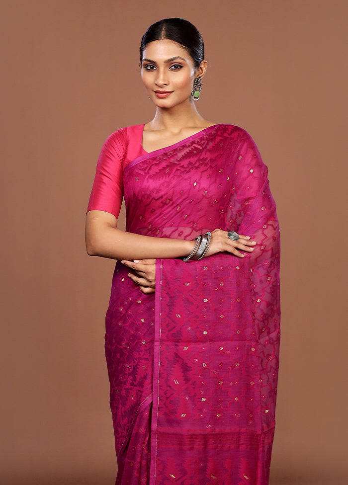 Purple Jamdani Cotton Saree Without Blouse Piece