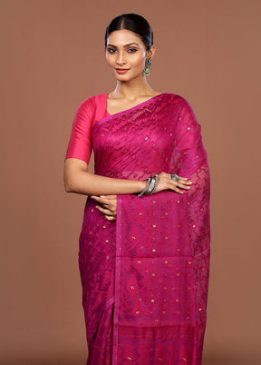 Purple Jamdani Cotton Saree Without Blouse Piece