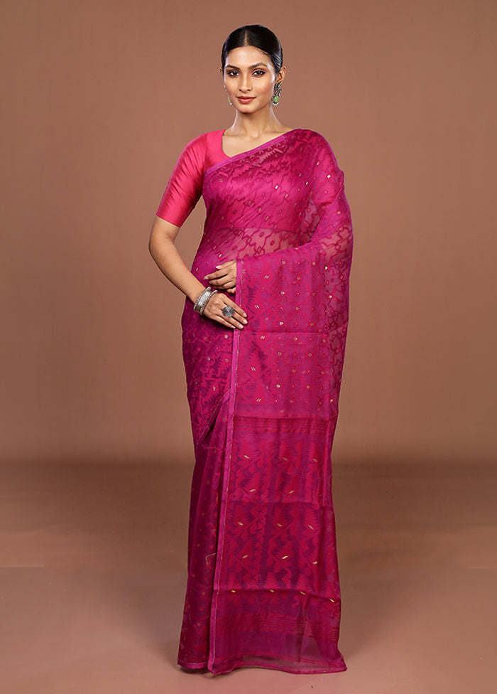 Purple Jamdani Cotton Saree Without Blouse Piece