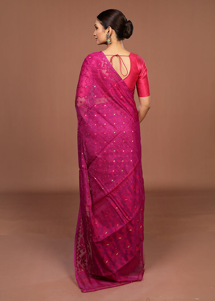 Purple Jamdani Cotton Saree Without Blouse Piece