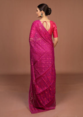 Purple Jamdani Cotton Saree Without Blouse Piece