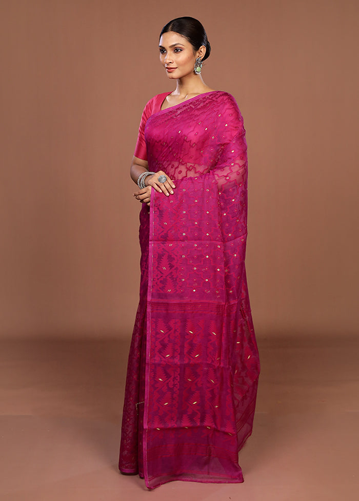 Purple Jamdani Cotton Saree Without Blouse Piece