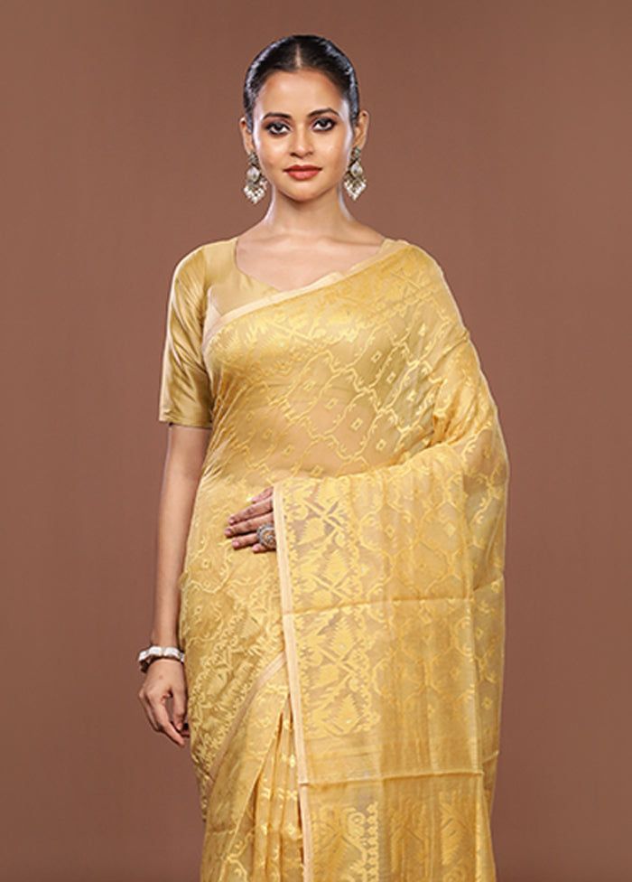 Cream Jamdani Cotton Saree Without Blouse Piece