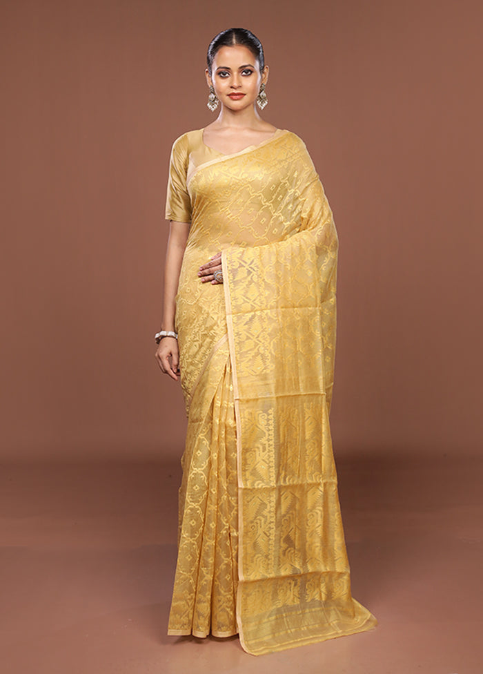 Cream Jamdani Cotton Saree Without Blouse Piece