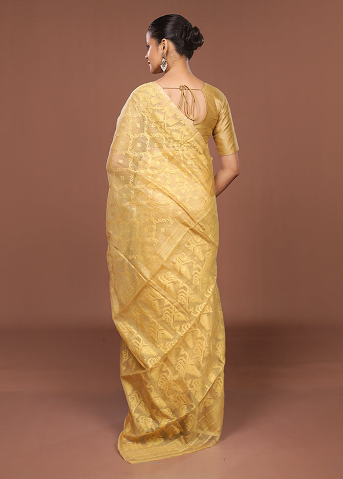 Cream Jamdani Cotton Saree Without Blouse Piece