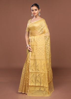 Cream Jamdani Cotton Saree Without Blouse Piece