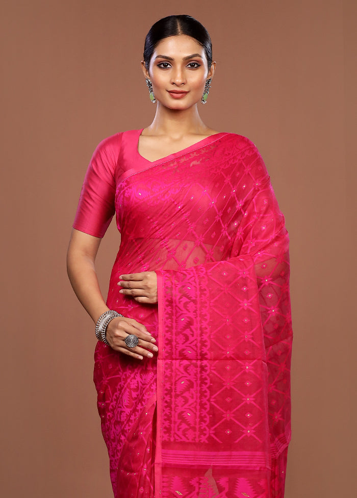 Pink Jamdani Cotton Saree Without Blouse Piece