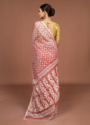 Maroon Jamdani Cotton Saree Without Blouse Piece