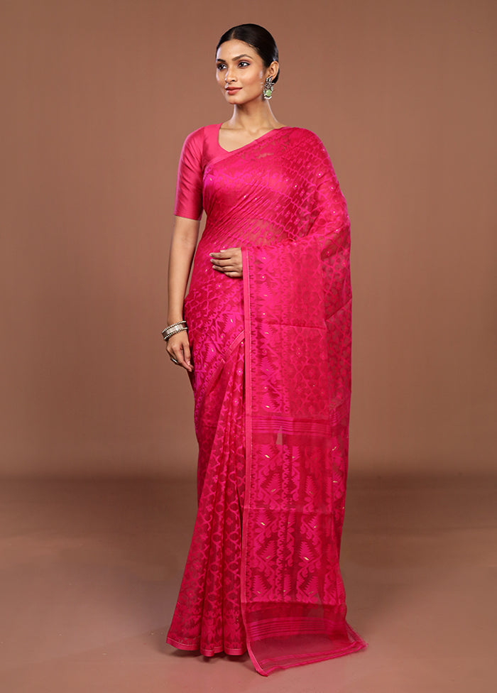 Pink Jamdani Cotton Saree Without Blouse Piece