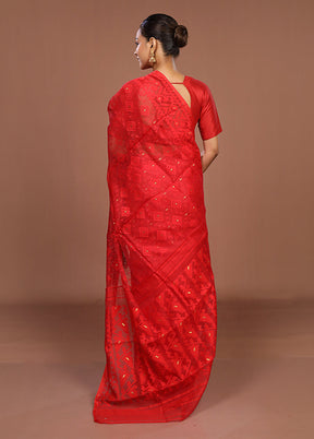 Red Jamdani Cotton Saree Without Blouse Piece