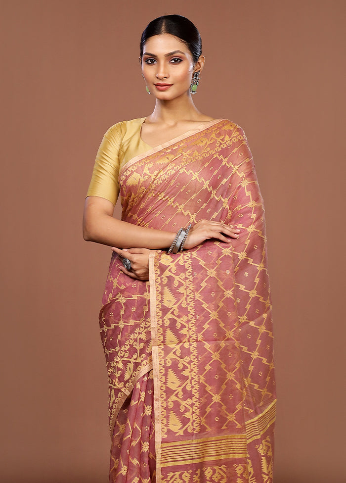Pink Jamdani Cotton Saree Without Blouse Piece
