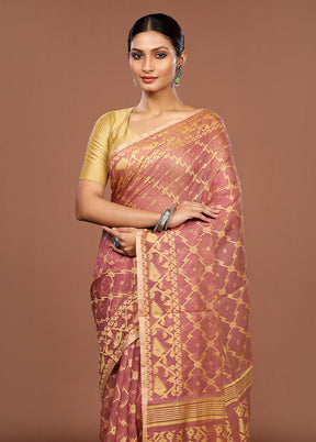 Pink Jamdani Cotton Saree Without Blouse Piece