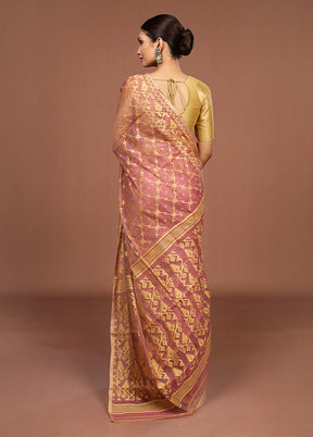 Pink Jamdani Cotton Saree Without Blouse Piece