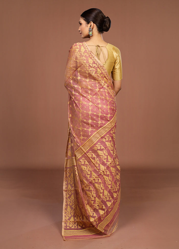 Pink Jamdani Cotton Saree Without Blouse Piece