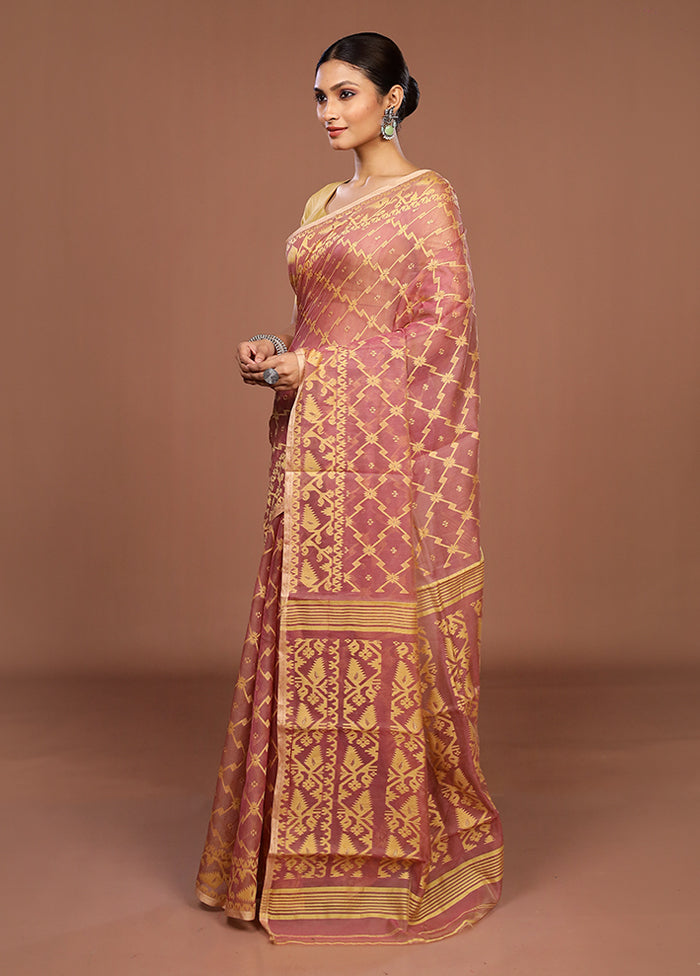 Pink Jamdani Cotton Saree Without Blouse Piece
