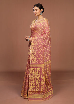 Pink Jamdani Cotton Saree Without Blouse Piece
