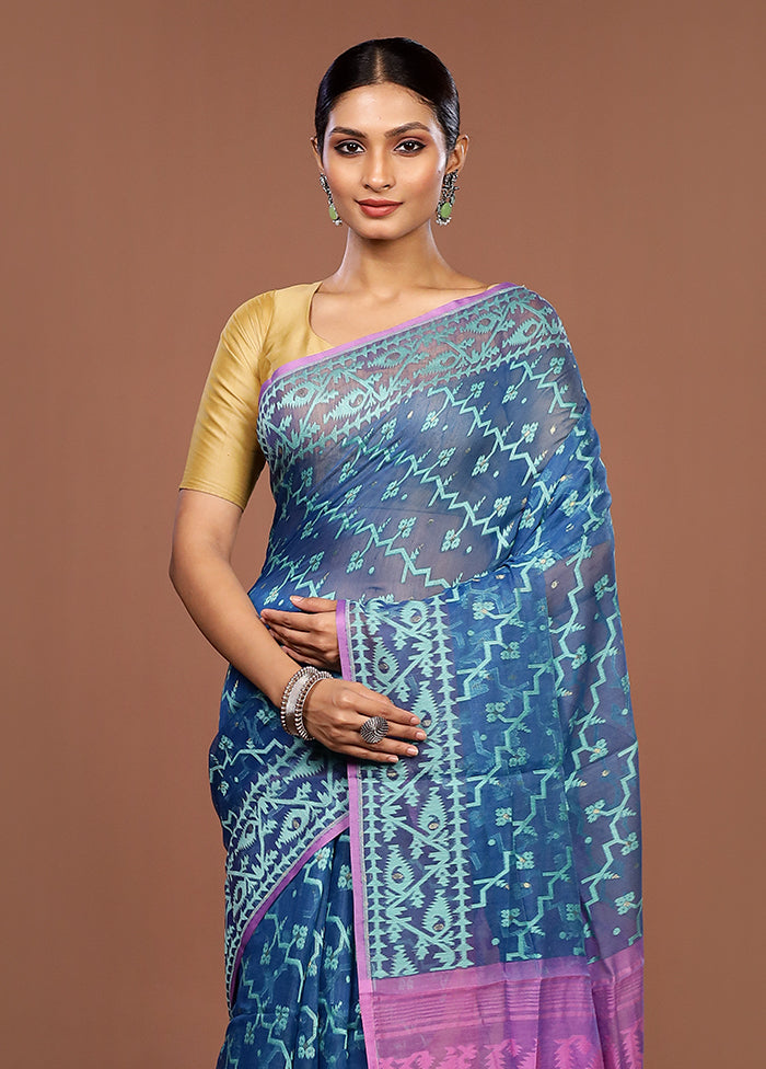 Pink Jamdani Cotton Saree Without Blouse Piece