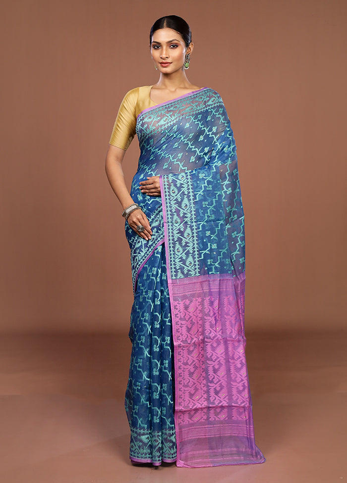 Pink Jamdani Cotton Saree Without Blouse Piece