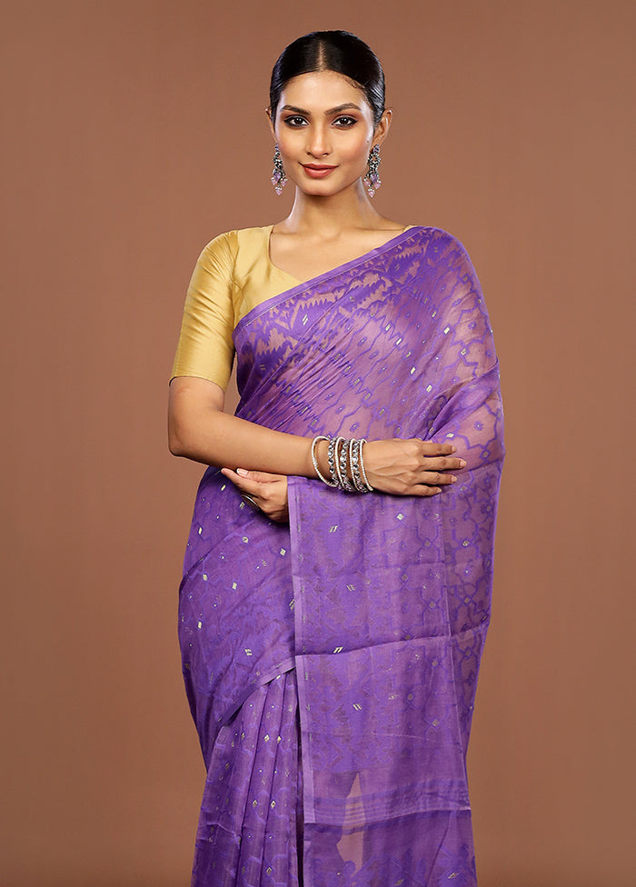 Purple Jamdani Cotton Saree Without Blouse Piece