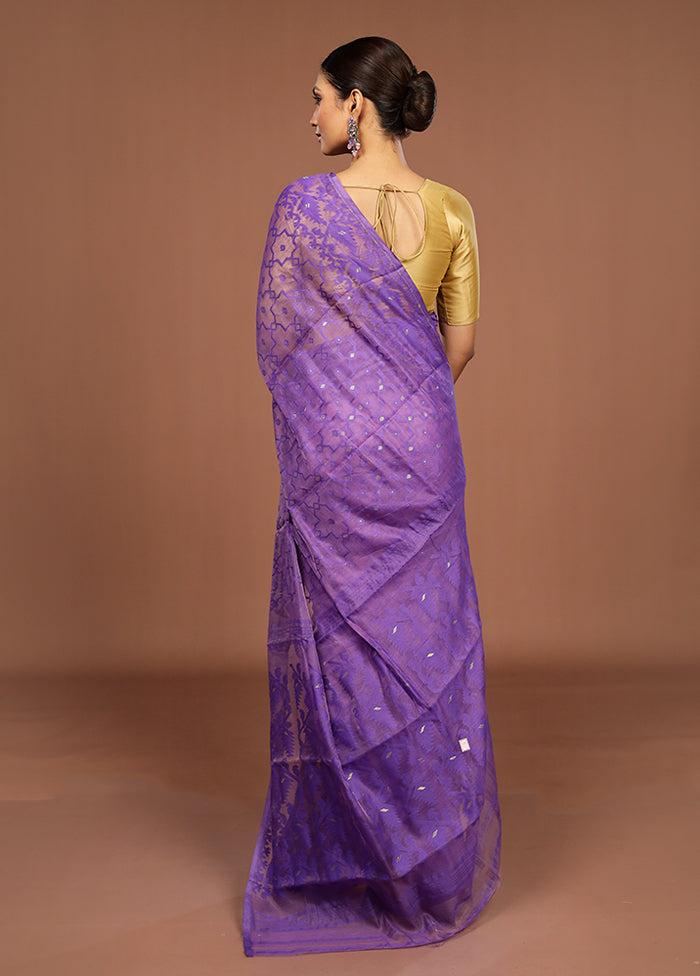 Purple Jamdani Cotton Saree Without Blouse Piece