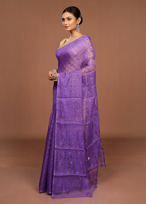Purple Jamdani Cotton Saree Without Blouse Piece