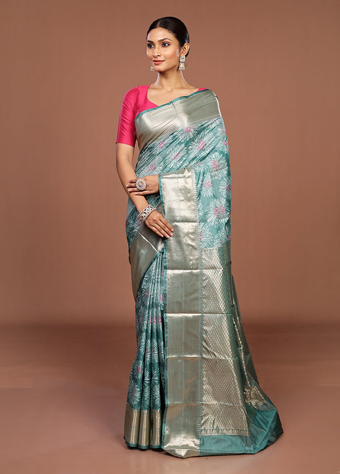 Green Kanjivaram Silk Saree With Blouse Piece