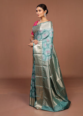 Green Kanjivaram Silk Saree With Blouse Piece