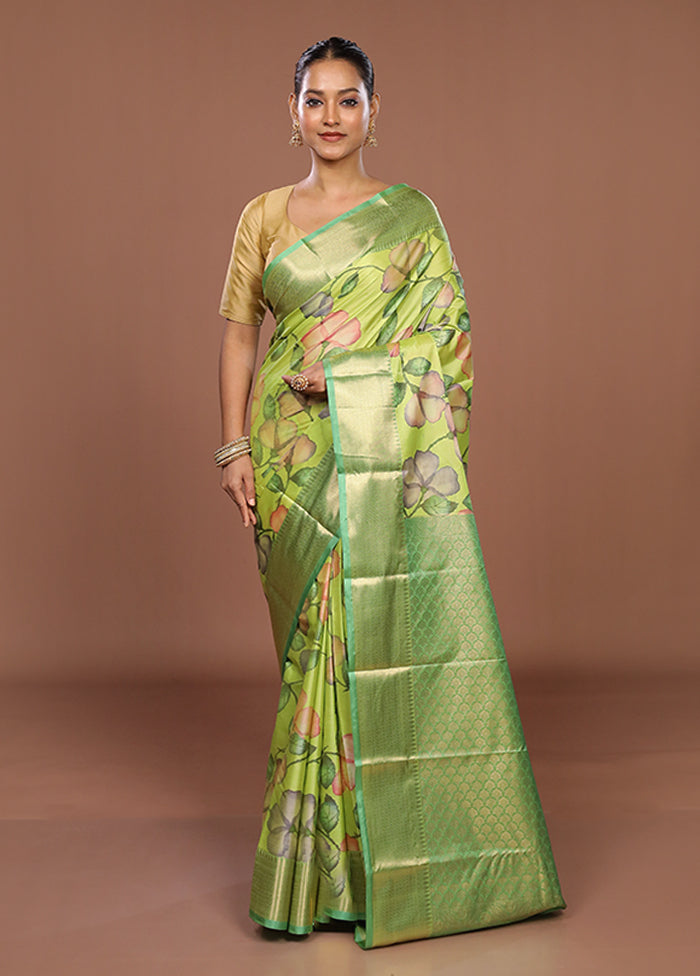 Green Kanjivaram Silk Saree With Blouse Piece