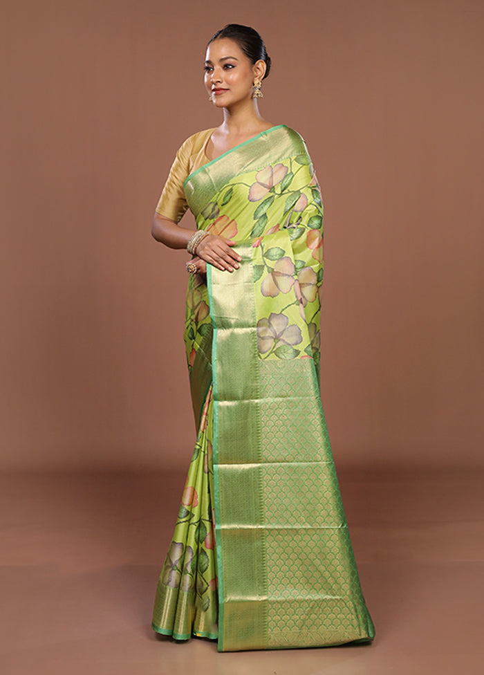 Green Kanjivaram Silk Saree With Blouse Piece