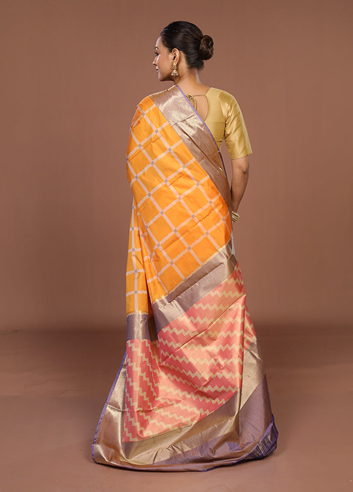 Yellow Kanjivaram Silk Saree With Blouse Piece
